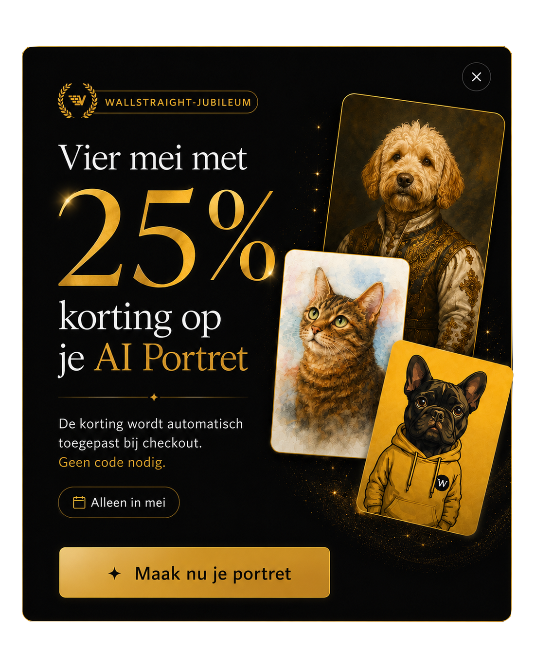 Wallstraight jubileum — 25% korting op je AI Portret